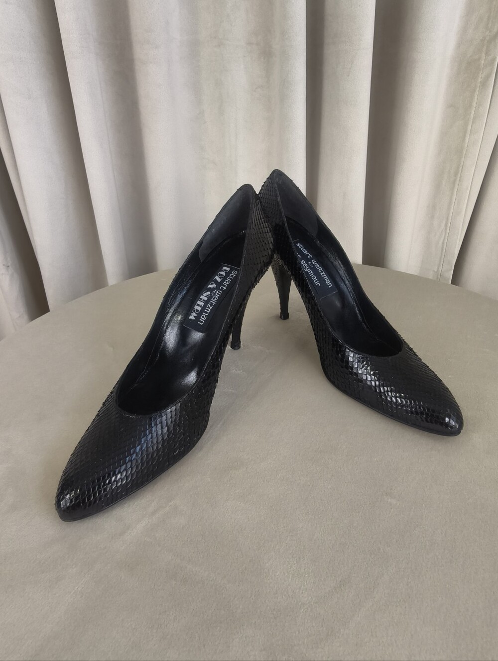 Vintage Unworn Stuart Weitzman Black Snakeskin Pointed-Toe Stiletto Pumps